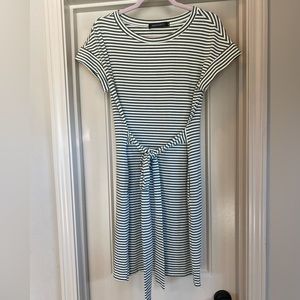 Green and White Striped Short Sleeve TShirt Dress